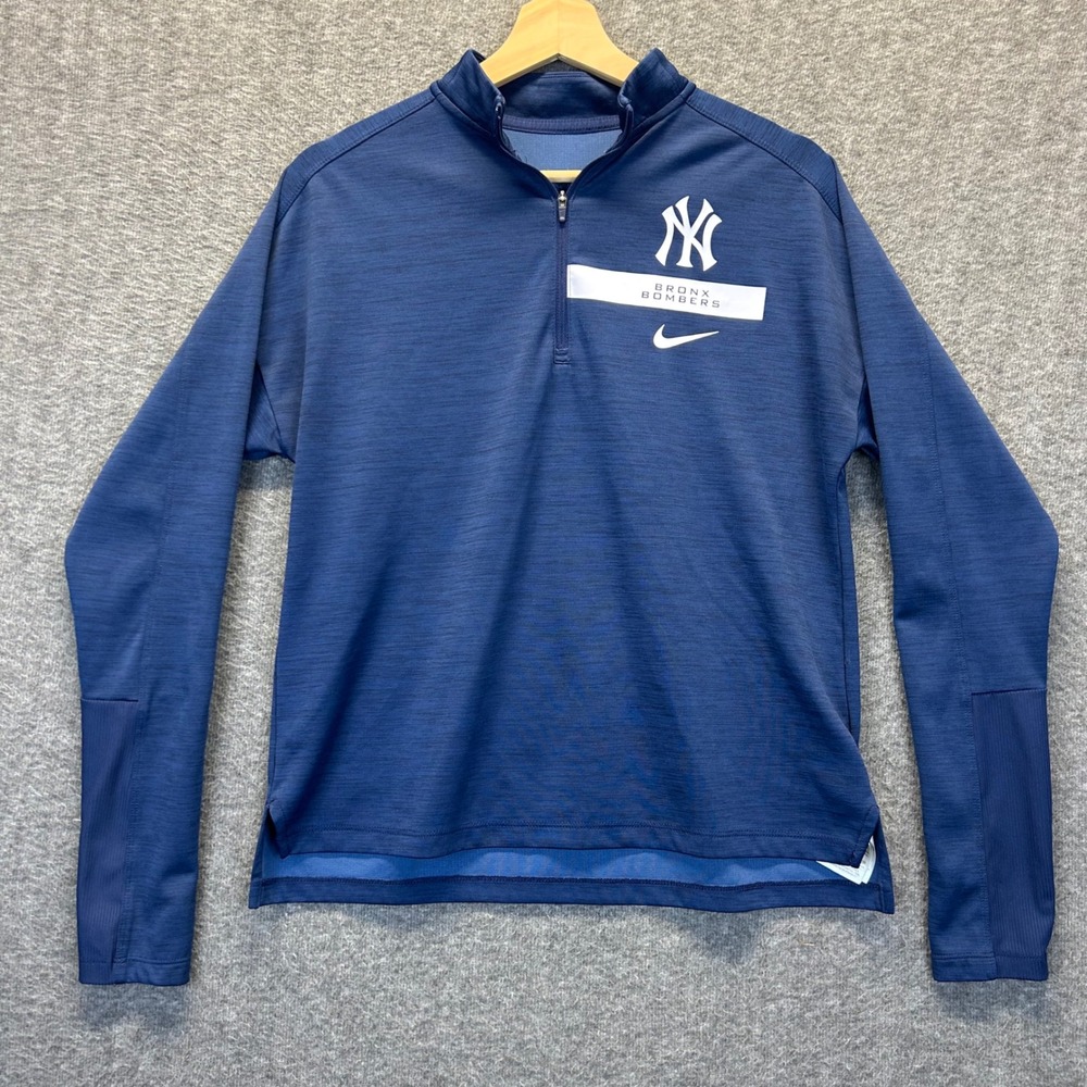 Nike Mens New York Yankees Bronx Bombers Dri-FIT Quarter Zip Pullover Navy M